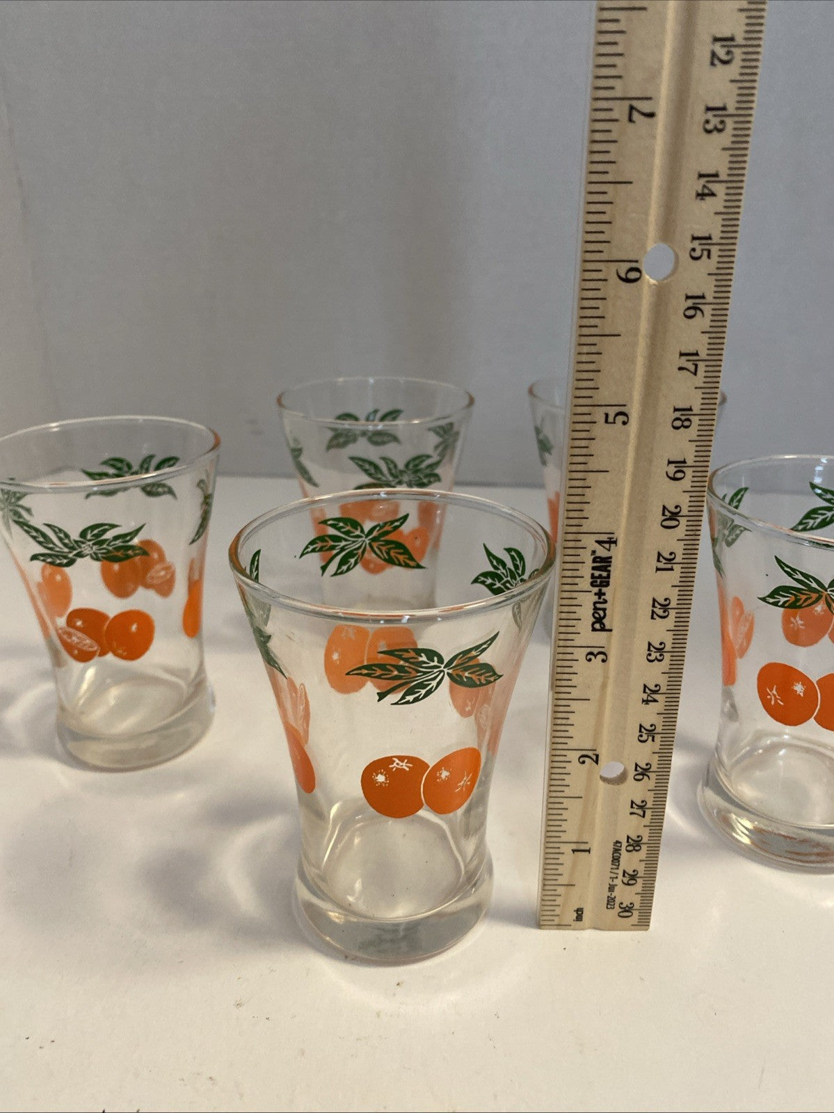 Vintage Retro MCM Oranges Juice Leaf Leaves Sliced Fruit Small Drinking Glass X5