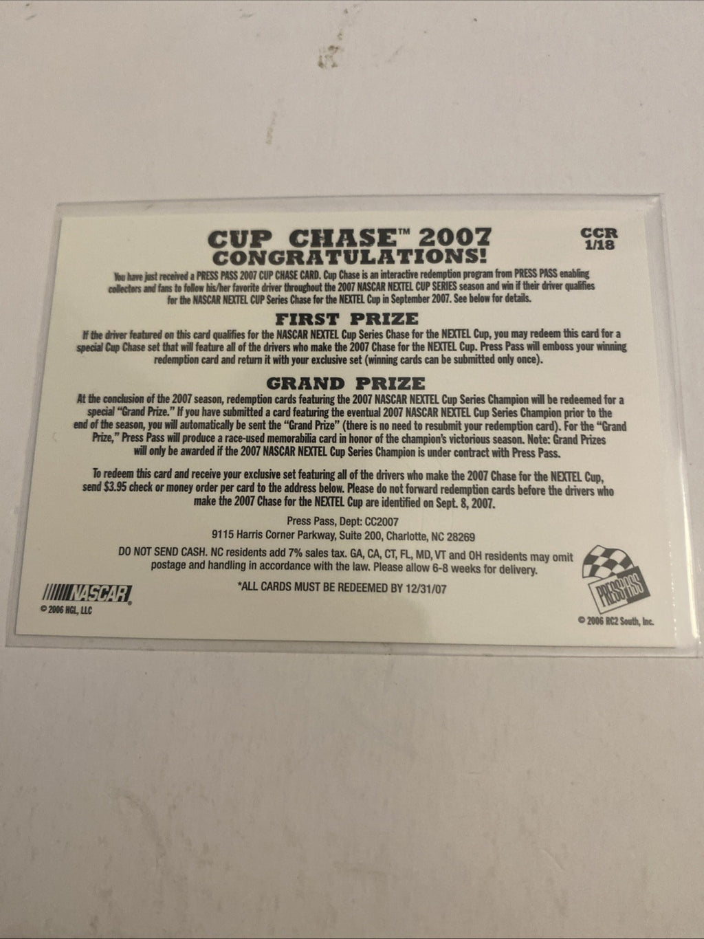 2007 Press Pass Cup Chase #CCR 1/18 Jeff Gordon 🔥 Super Rare NASCAR