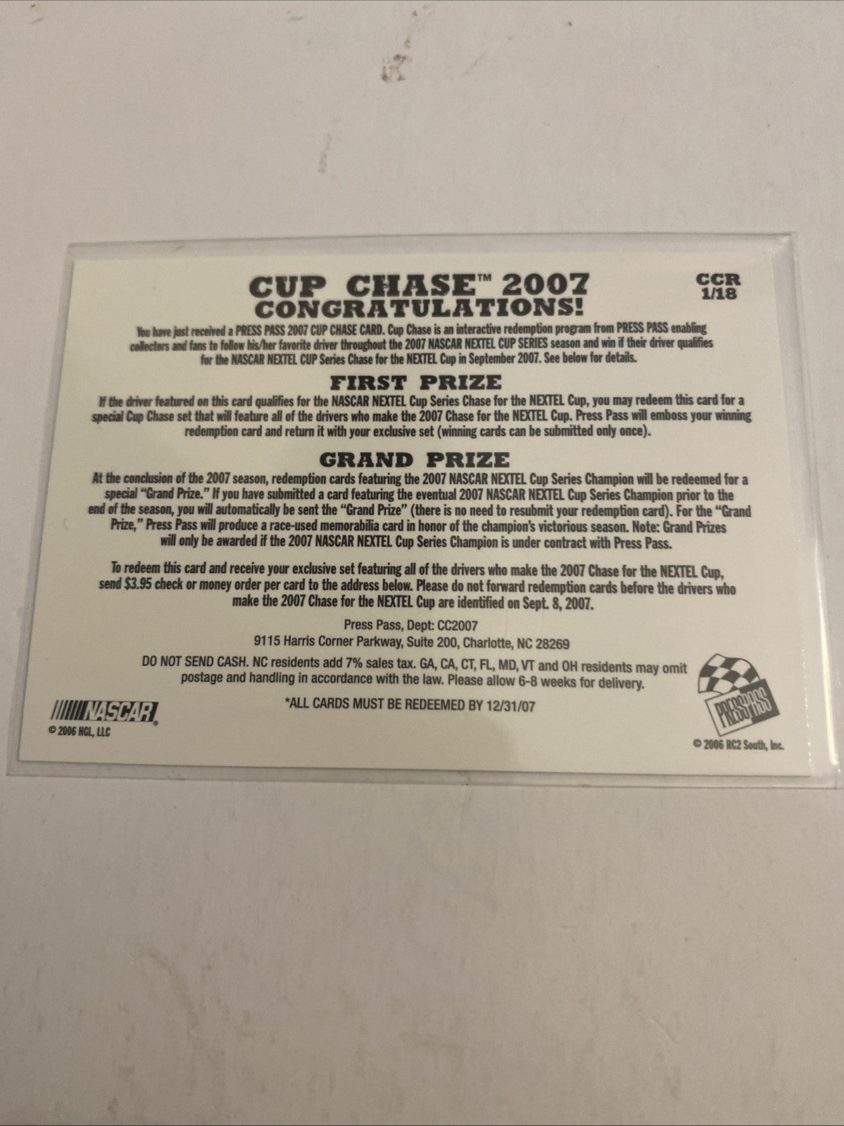 2007 Press Pass Cup Chase #CCR 1/18 Jeff Gordon 🔥 Super Rare NASCAR