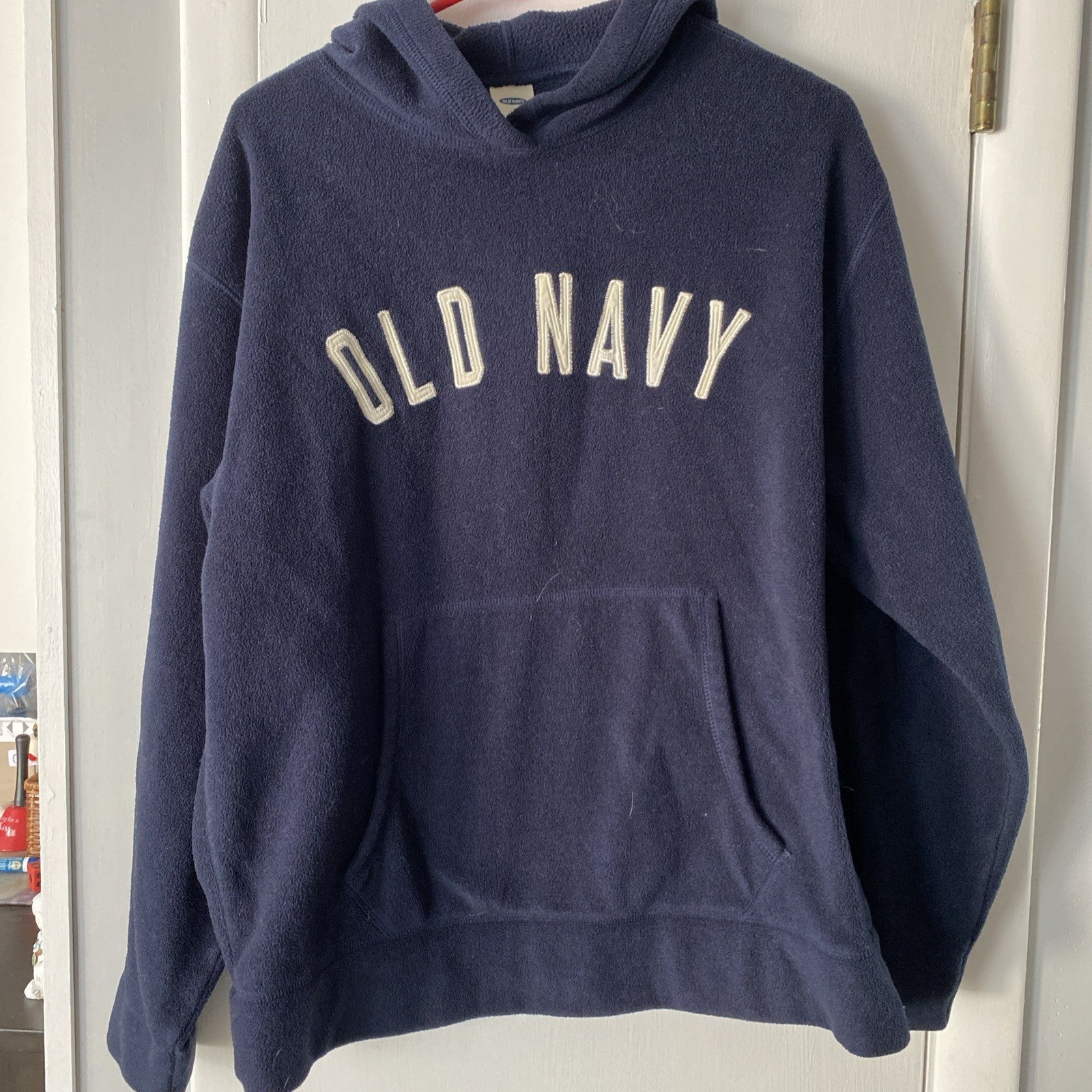 Vintage Y2K 00's Old Navy Hoodie Size Large Soft Navy Logo Basic Boxy Polyester