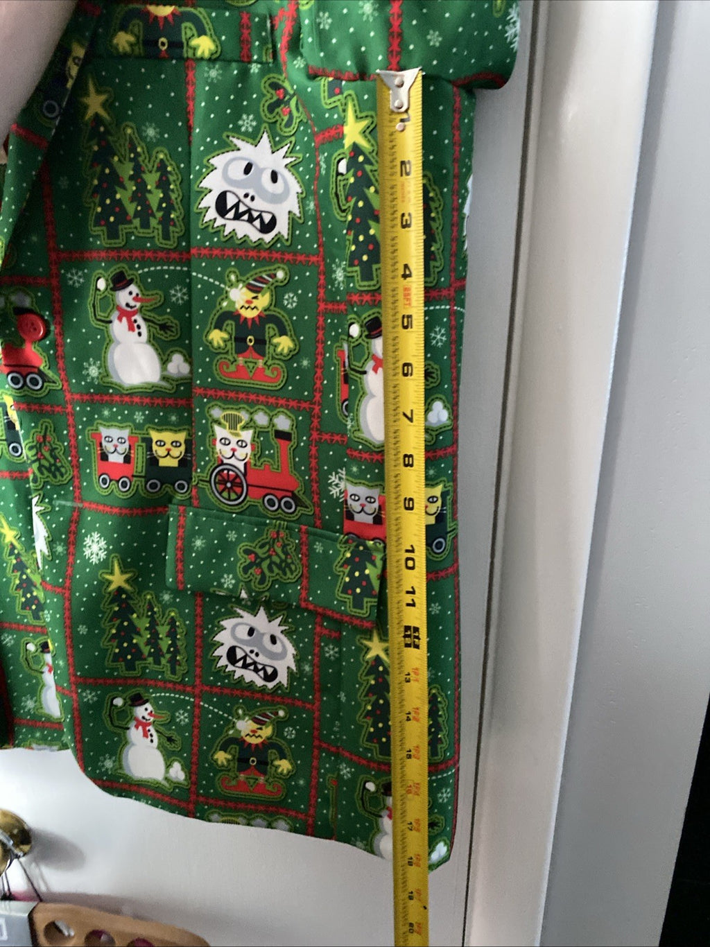 Men's Abominable Snowman Elf Cats Ugly Christmas Party Green Blazer Size XL