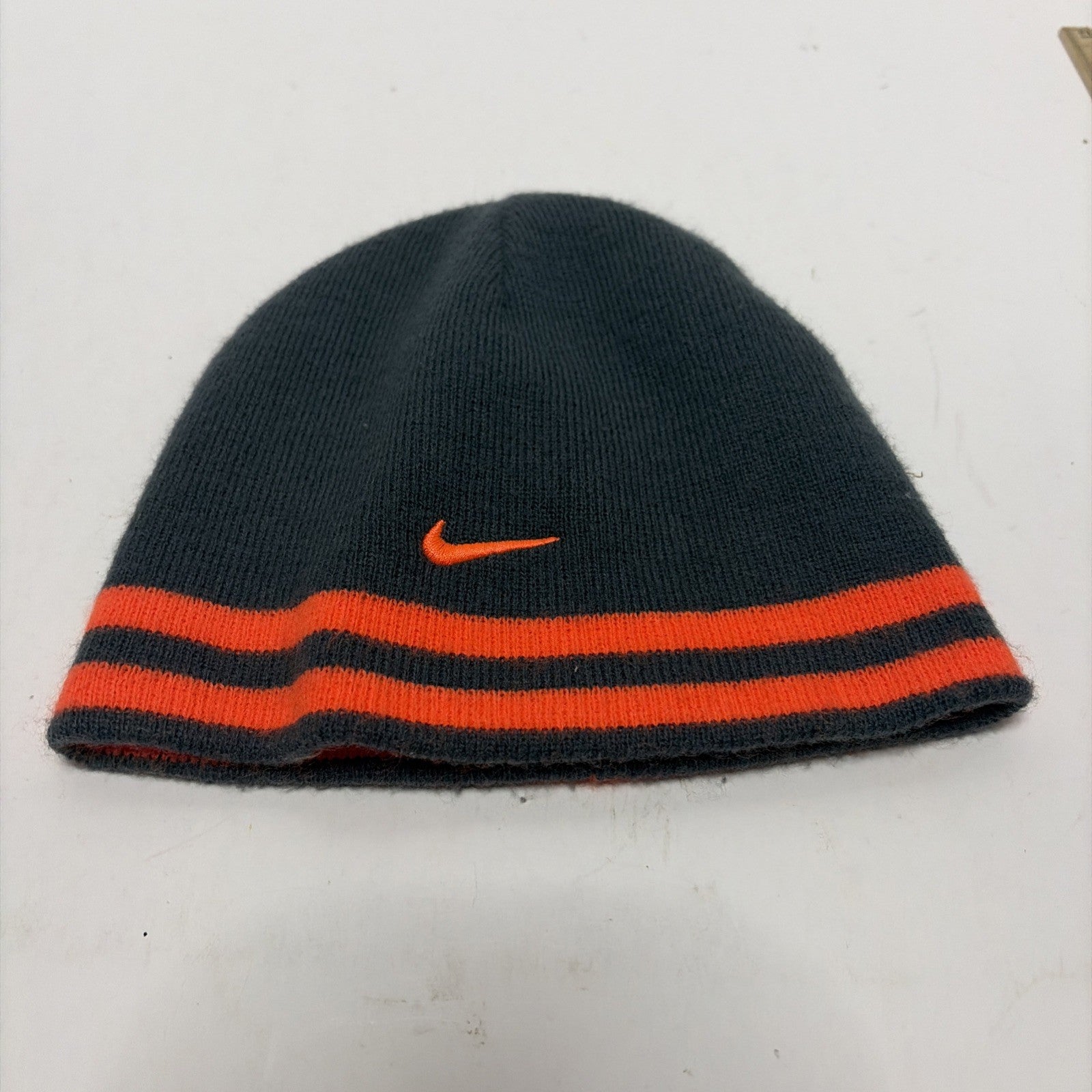 Nike Reversible Gray & Orange Knit Beanie Skull Cap Youth