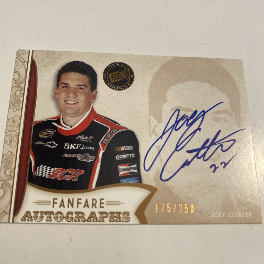 JOEY CAULTER 2011 PRESS PASS FANFARE RACING AUTOGRAPHED CARD 175/250 MADE