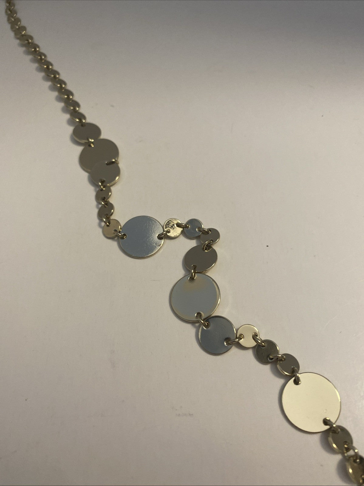 Gold Tone Statement Charm Necklace- Long 38”W/ White Faceted Acrylic Pendants.