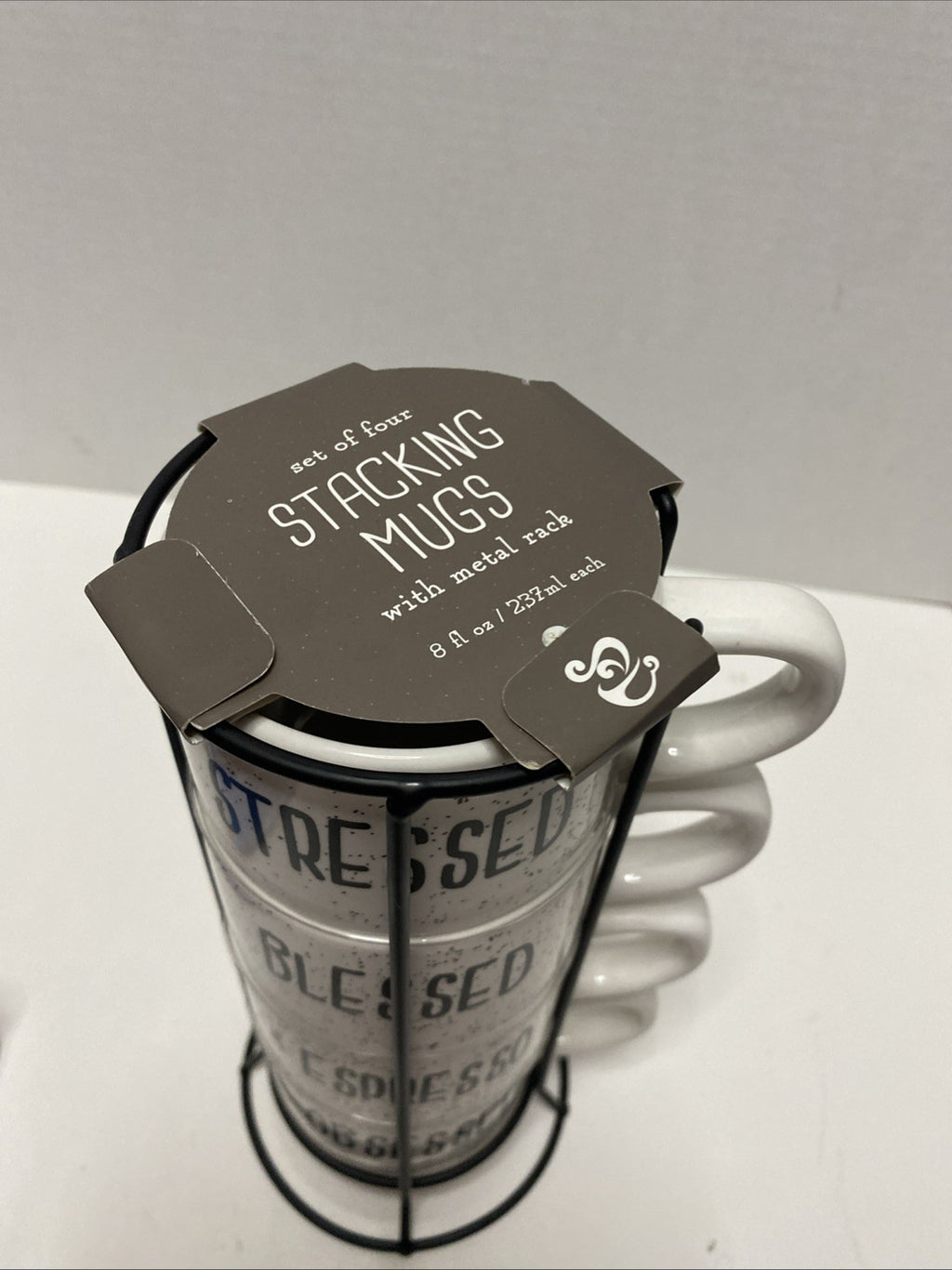 Stressed Blessed & Obsessed Espresso Stacking Mugs & Rack Home Essentials NEW