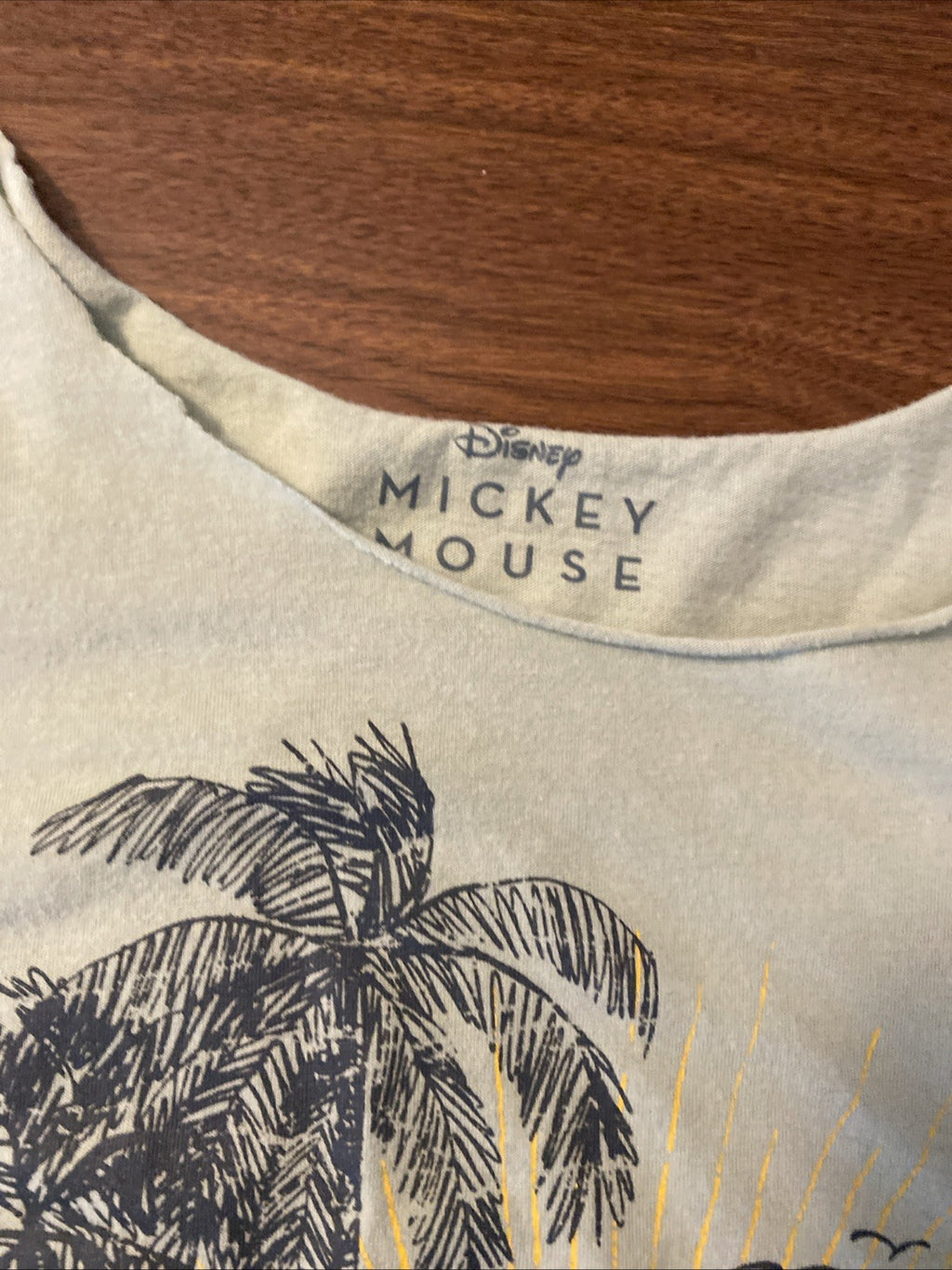 Disney Mickey and Minnie Mouse On Beach Women's Large Green Graphic T-Shirt Pics