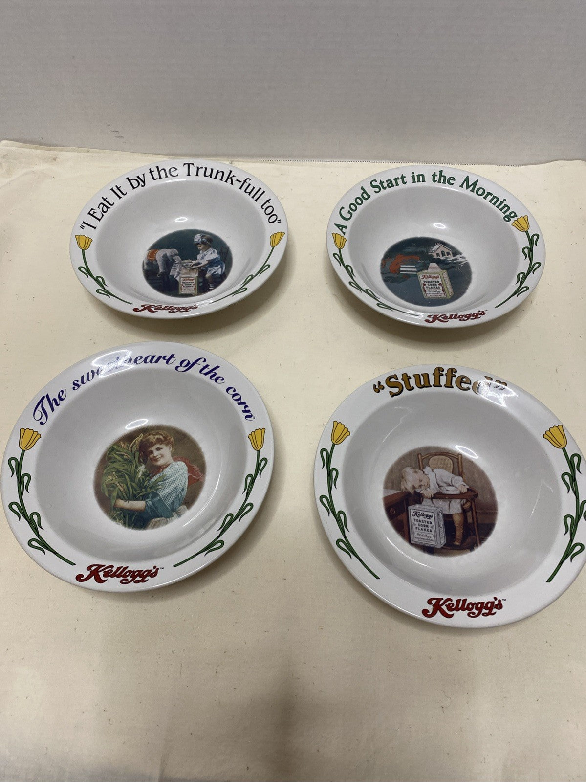 KELLOGG'S COLLECTIBLE CERAMIC CEREAL BOWLS - 90TH ANNIVERSARY 1996 - SET OF 4