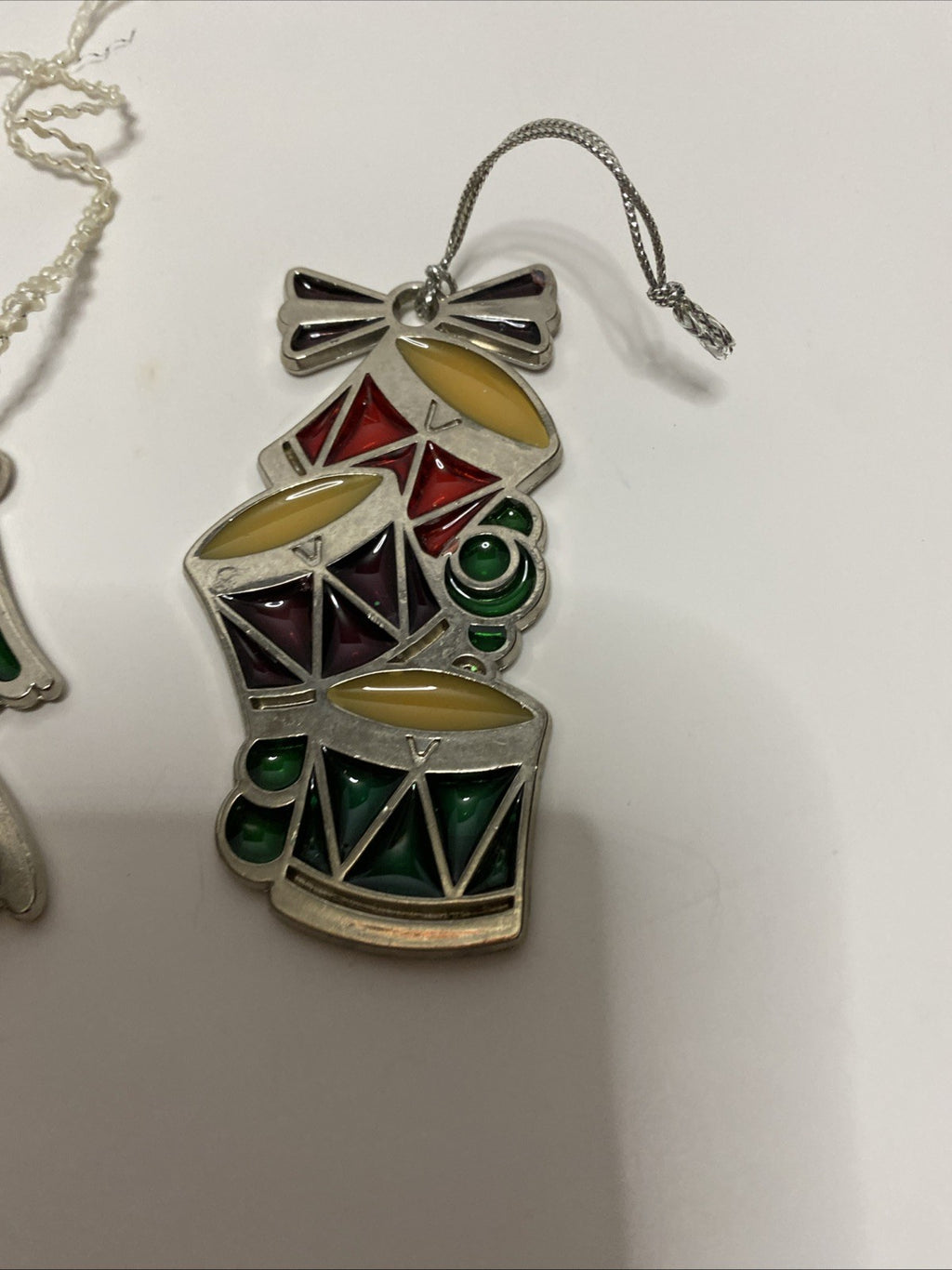 3 Vintage Russ Berrie Stained Glass Style Holiday Christmas Ornaments Angel Drum