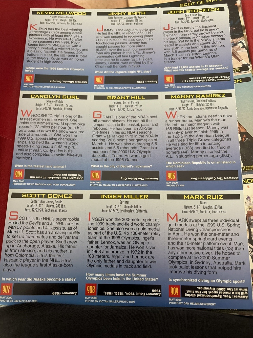 Sports Illustrated Kids 2000 05 May Uncut Card Sheet Jimmy Smith Grant Hill