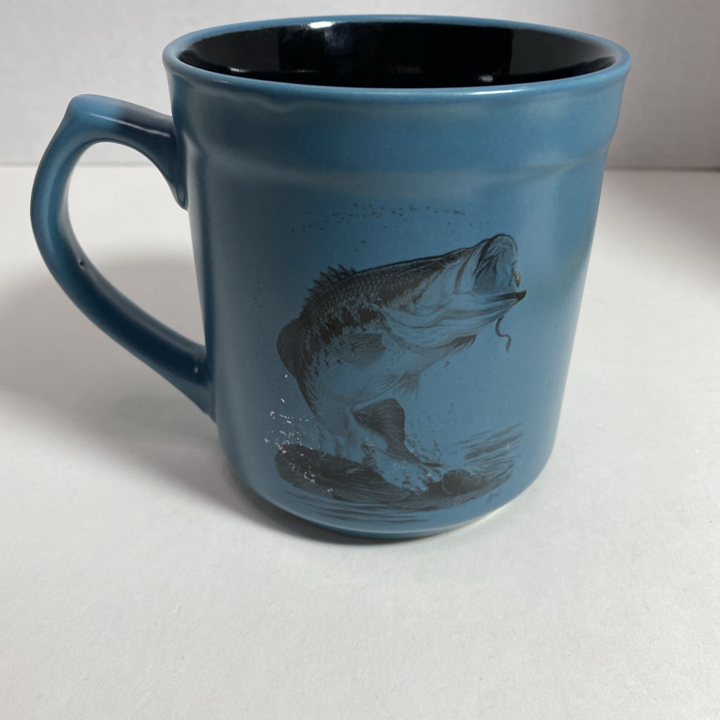Bass Pro Shops Blue Ceramic Coffee Mug with Jumping Fish Artwork 16oz