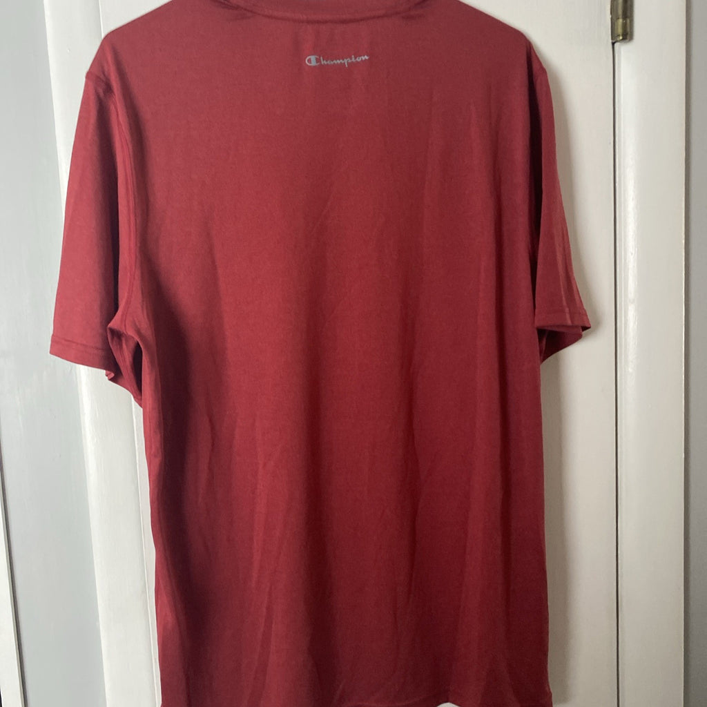 Champion Red Short Sleeve Gray Logo Heavyweight Cotton Shirt Sz M