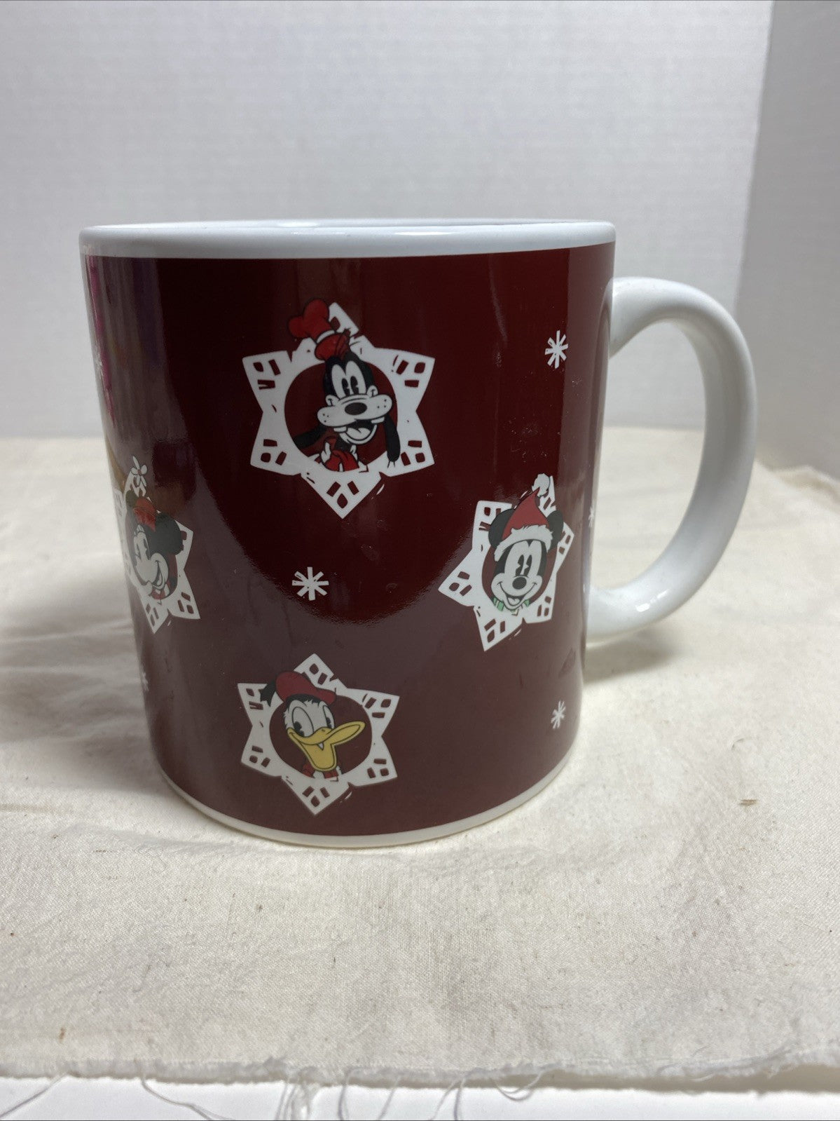 Disney Christmas Mug Mickey Snowflakes Donald Duck Goofy