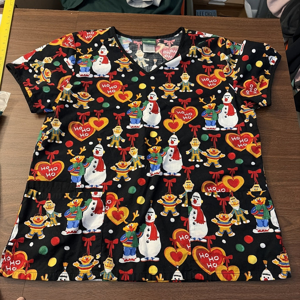 Sesame Street Cherokee Scrubs Tooniforms Christmas V Neck Top X-Large NEW
