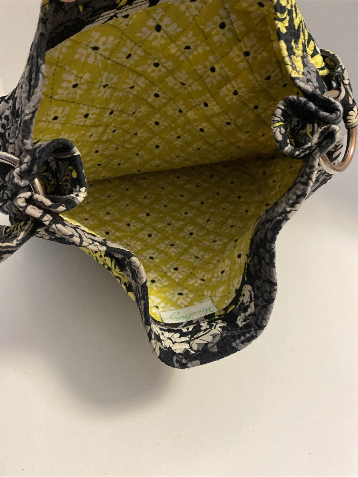 Vera Bradley Baroque Shoulder Bag Purse Black Chartreuse Gray