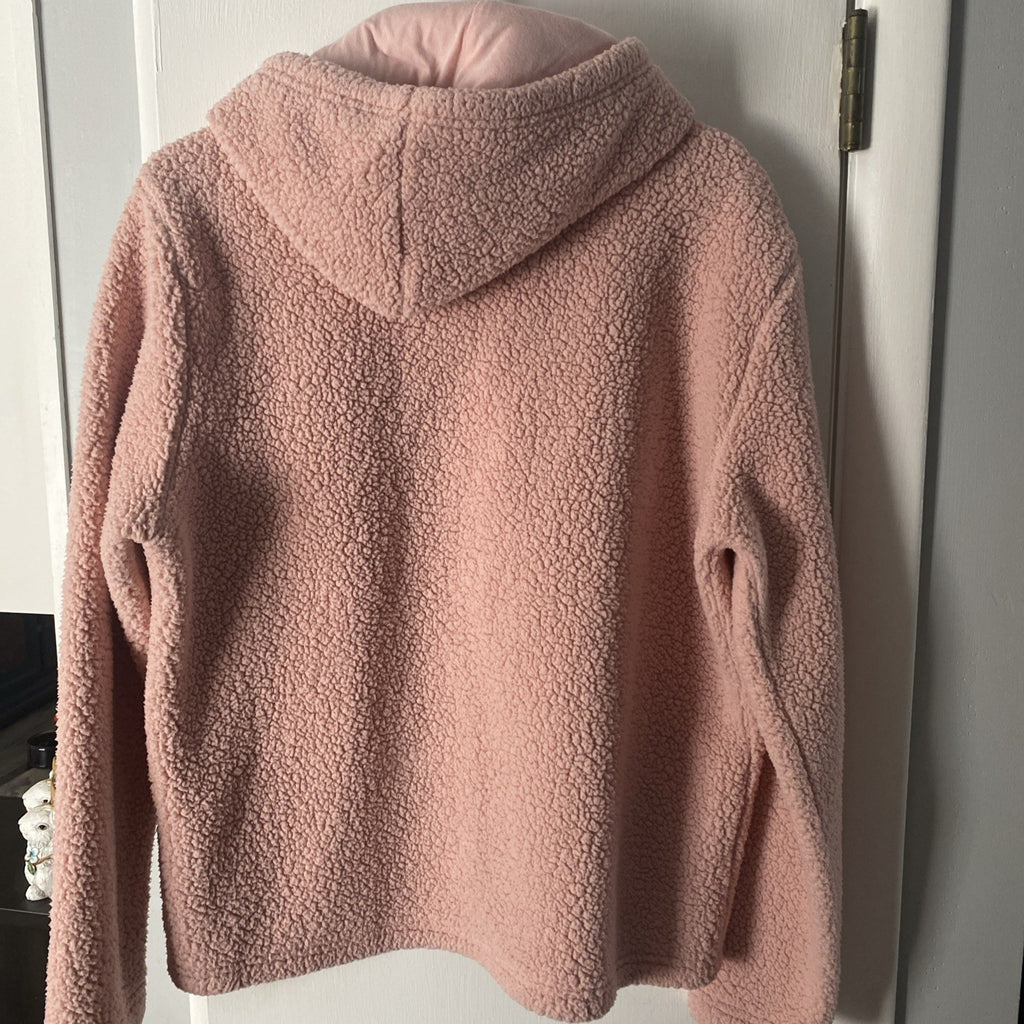 FILA Pink Sherpa Hoodie Logo Polyester Fleece Womens sz L