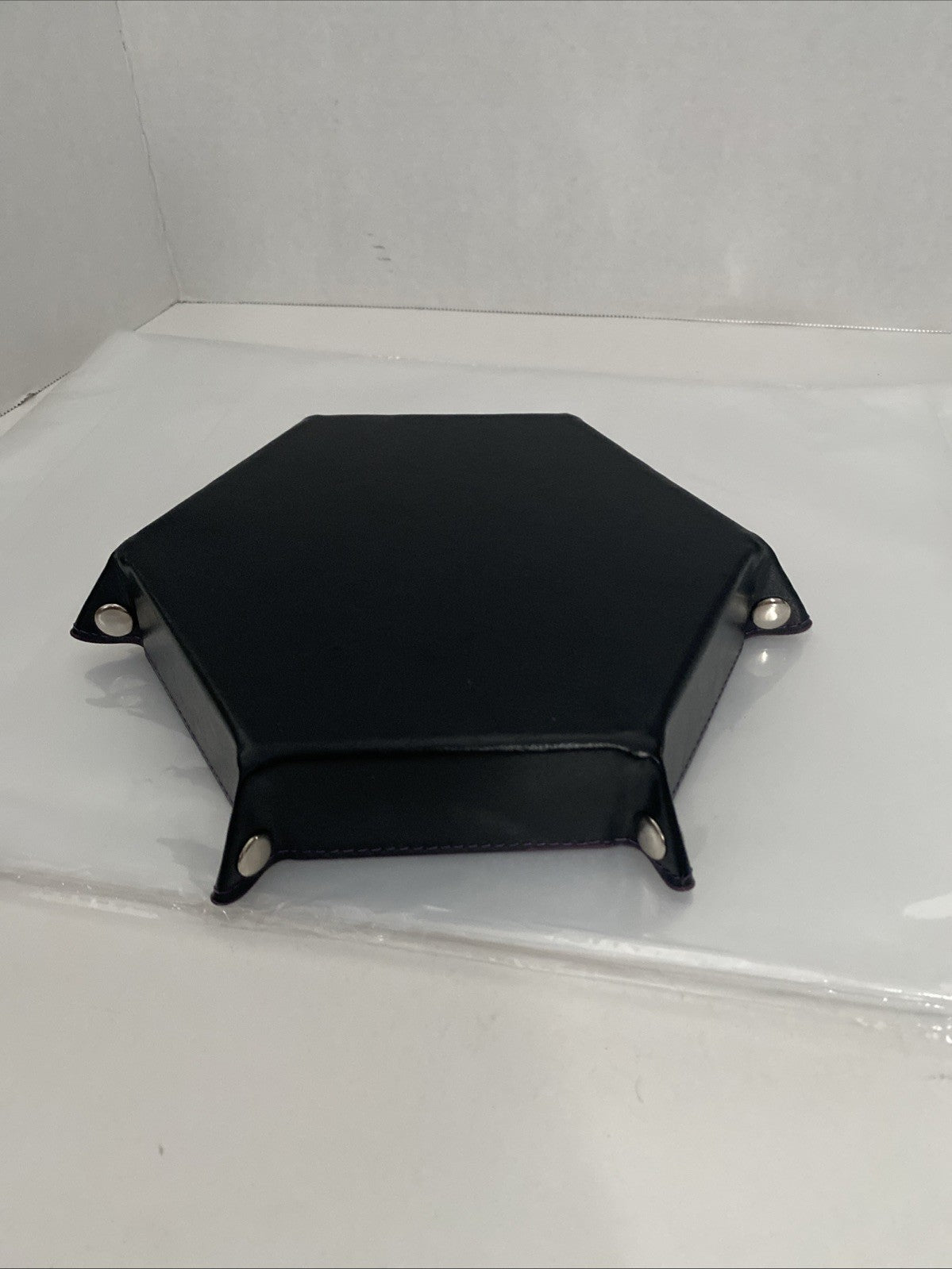 Foldable Dice Tray Box PU Leather Folding Hexagon Coin Square Tray Dice Game