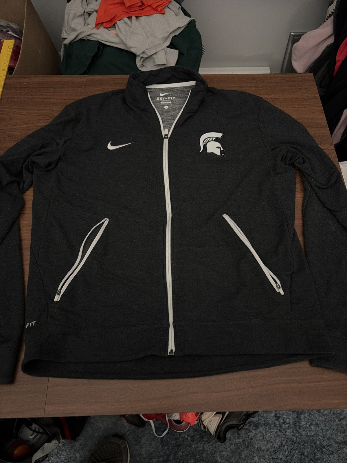 Nike Michigan State Spartans Zip Up Jacket Sweatshirt Mens Large Dark Gray Logo
