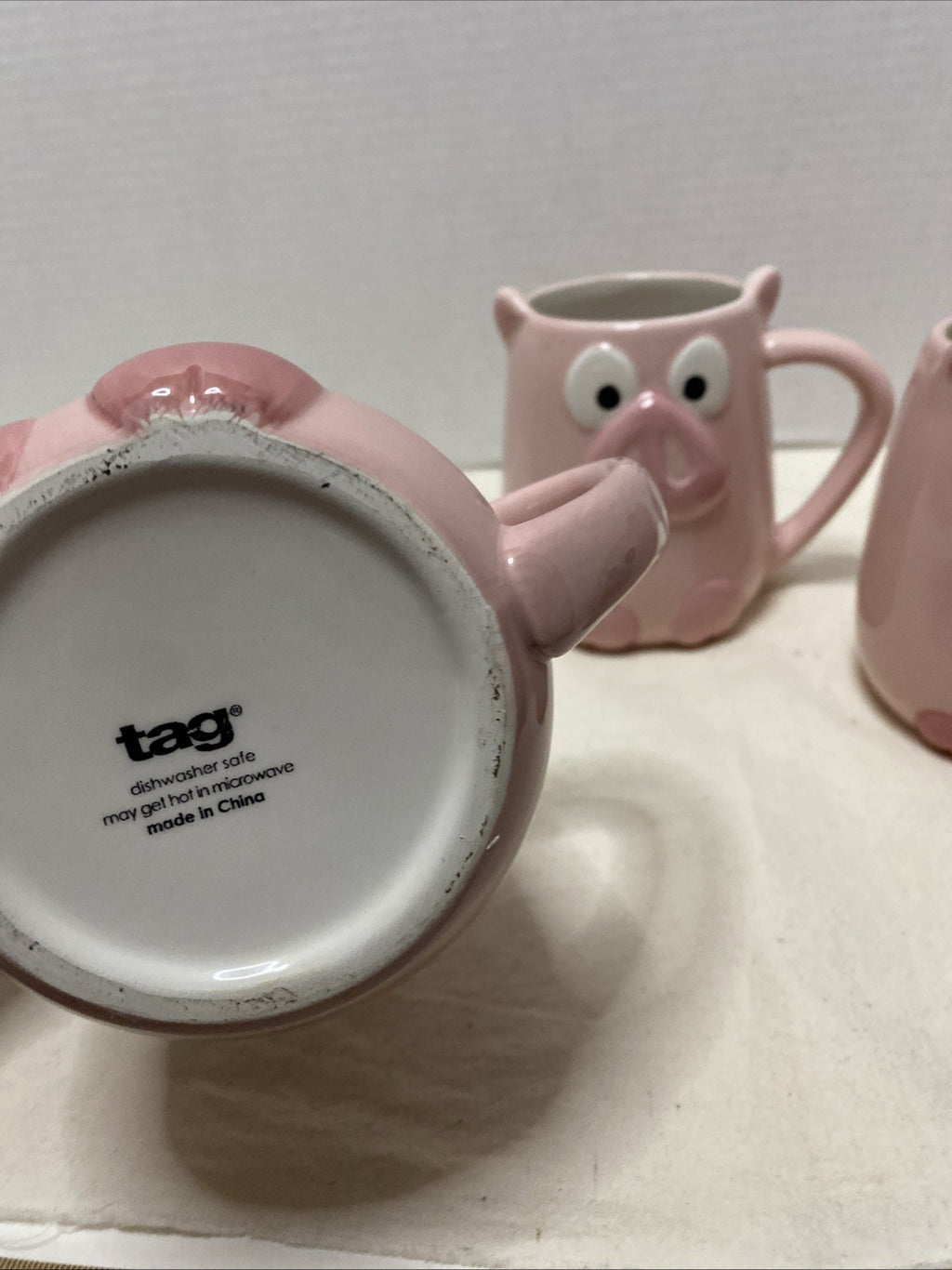 Pink Pig Mug 3D Piggy Shaped by Tag Figural Swine Collectible -Set Of 3