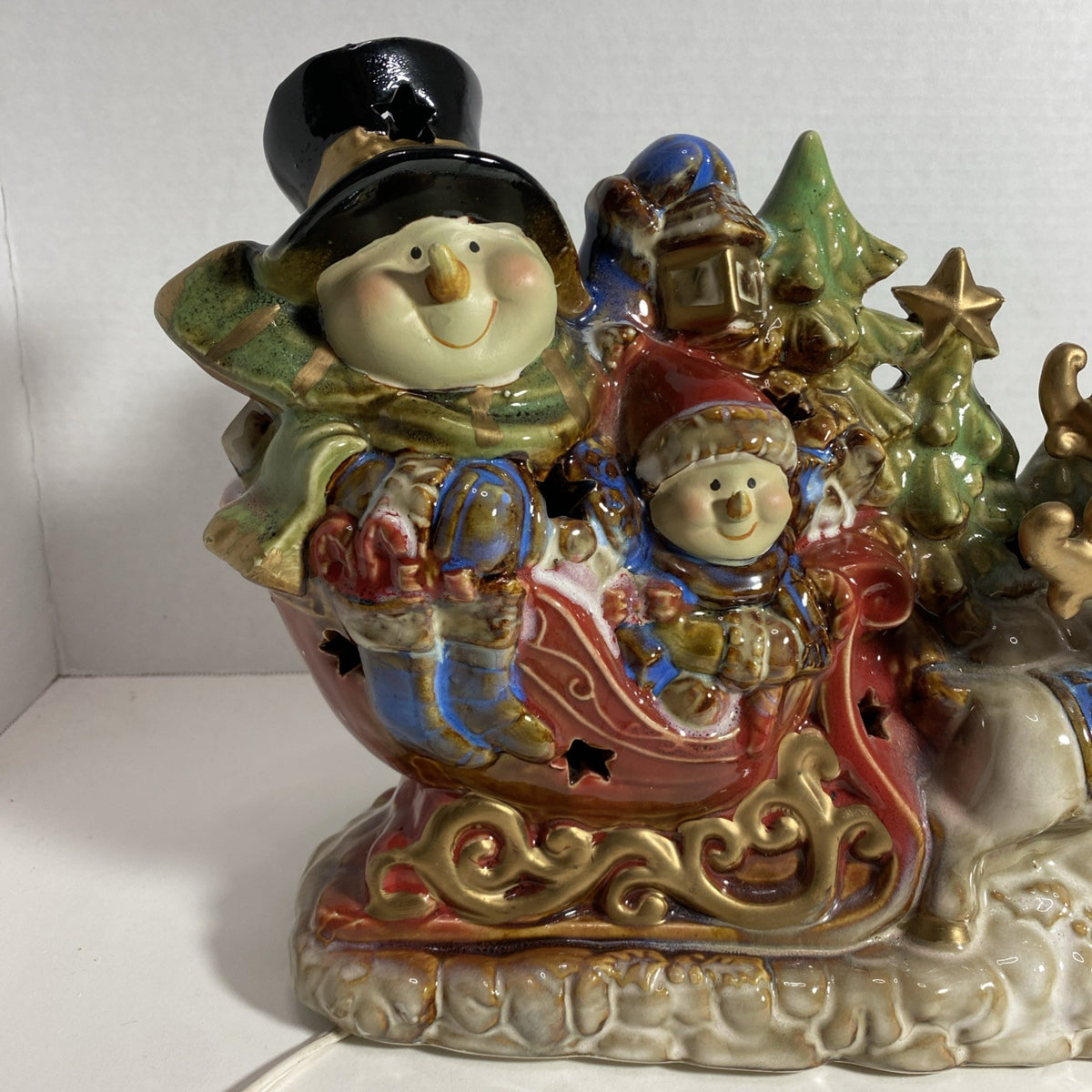 Kirklands Potter's Garden Snowman Sleigh Night Light Featuring Reindeer