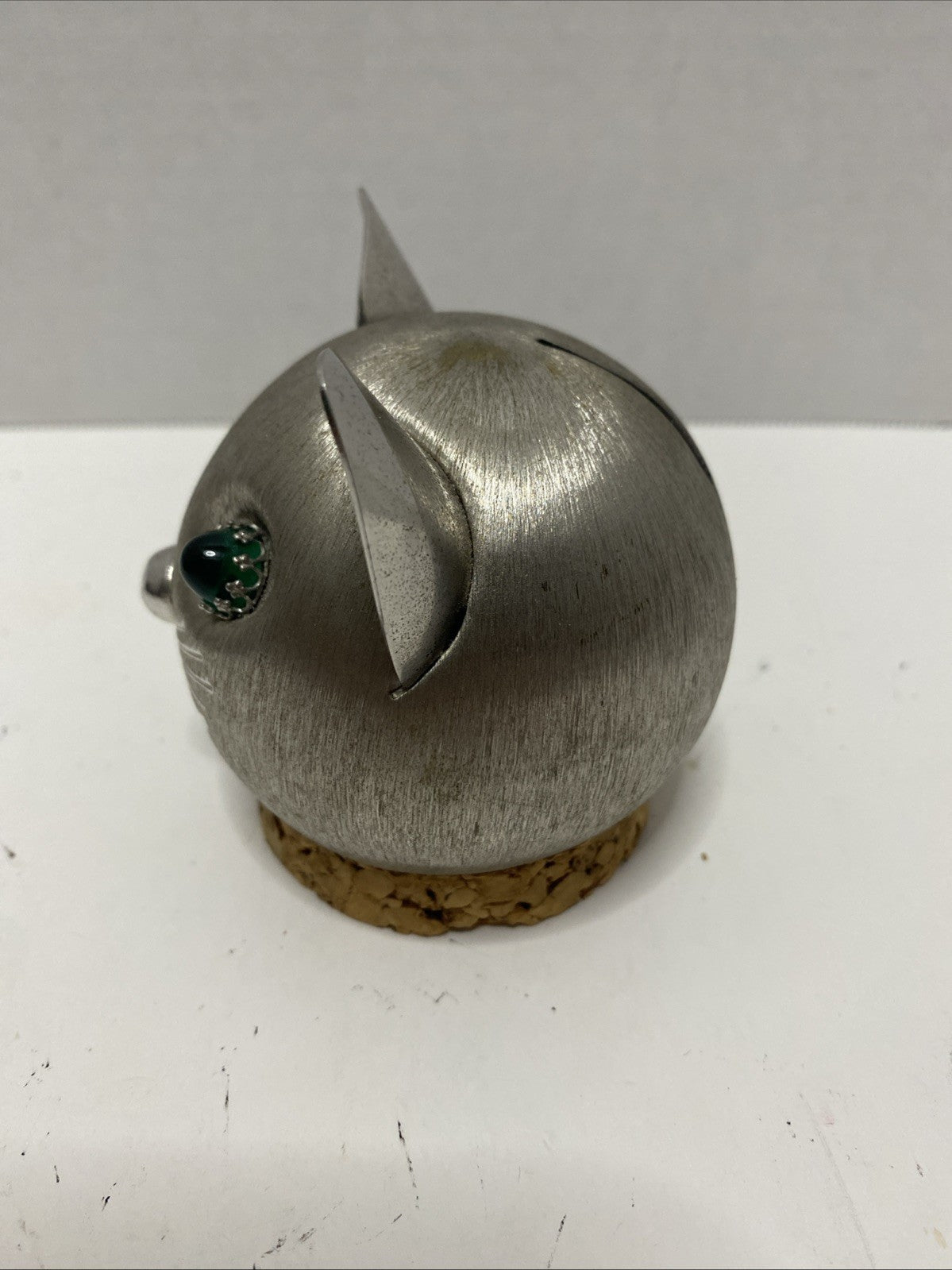 Vintage Napier Whisker Kitten Silver tone Bank Green Cabochon Eyes Cat Rare