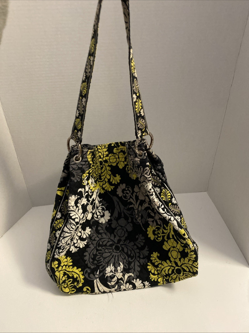 Vera Bradley Baroque Shoulder Bag Purse Black Chartreuse Gray