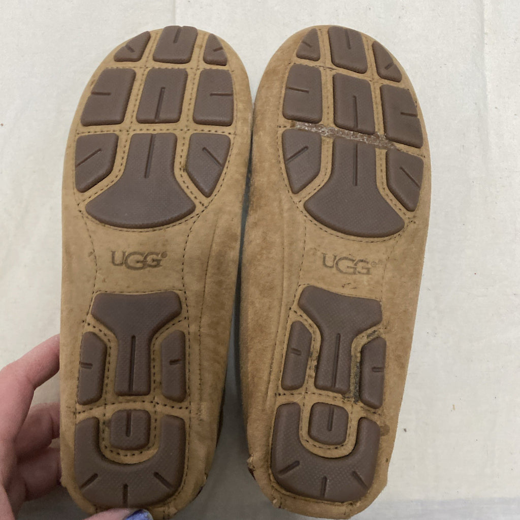 UGG Roni Moccasin Loafer Slipper Tan Suede Shearling Womens Size 6.5