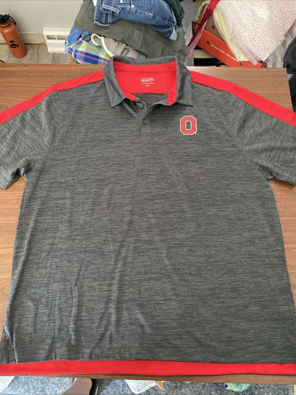 Varsity Ohio State Buckeyes Polo Shirt Mens Size 2XL Gray Short Sleeve Poly