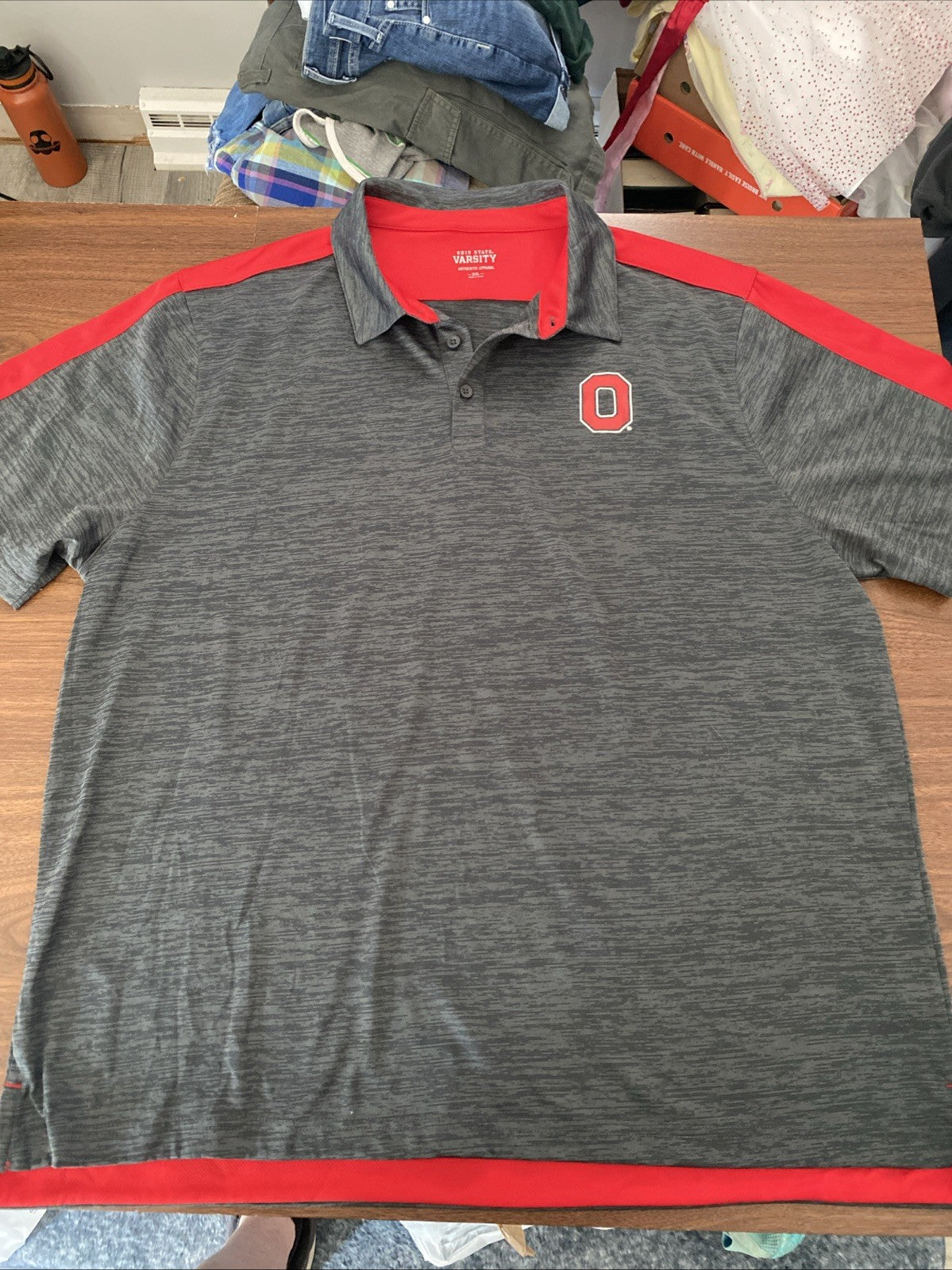 Varsity Ohio State Buckeyes Polo Shirt Mens Size 2XL Gray Short Sleeve Poly