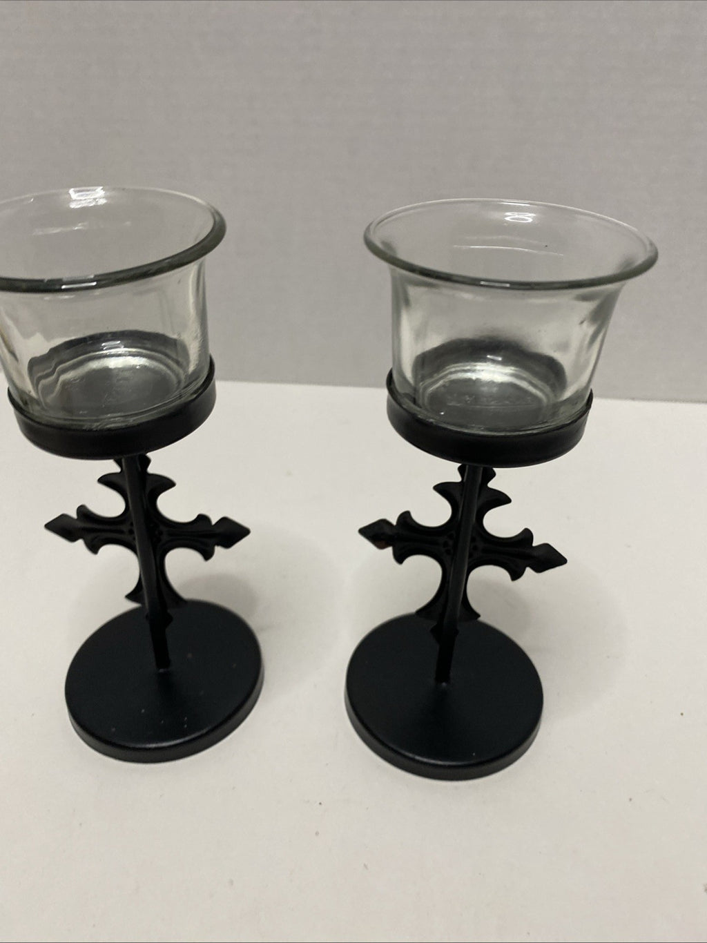 Decorative Cross  Votive Candle Holders -Pair