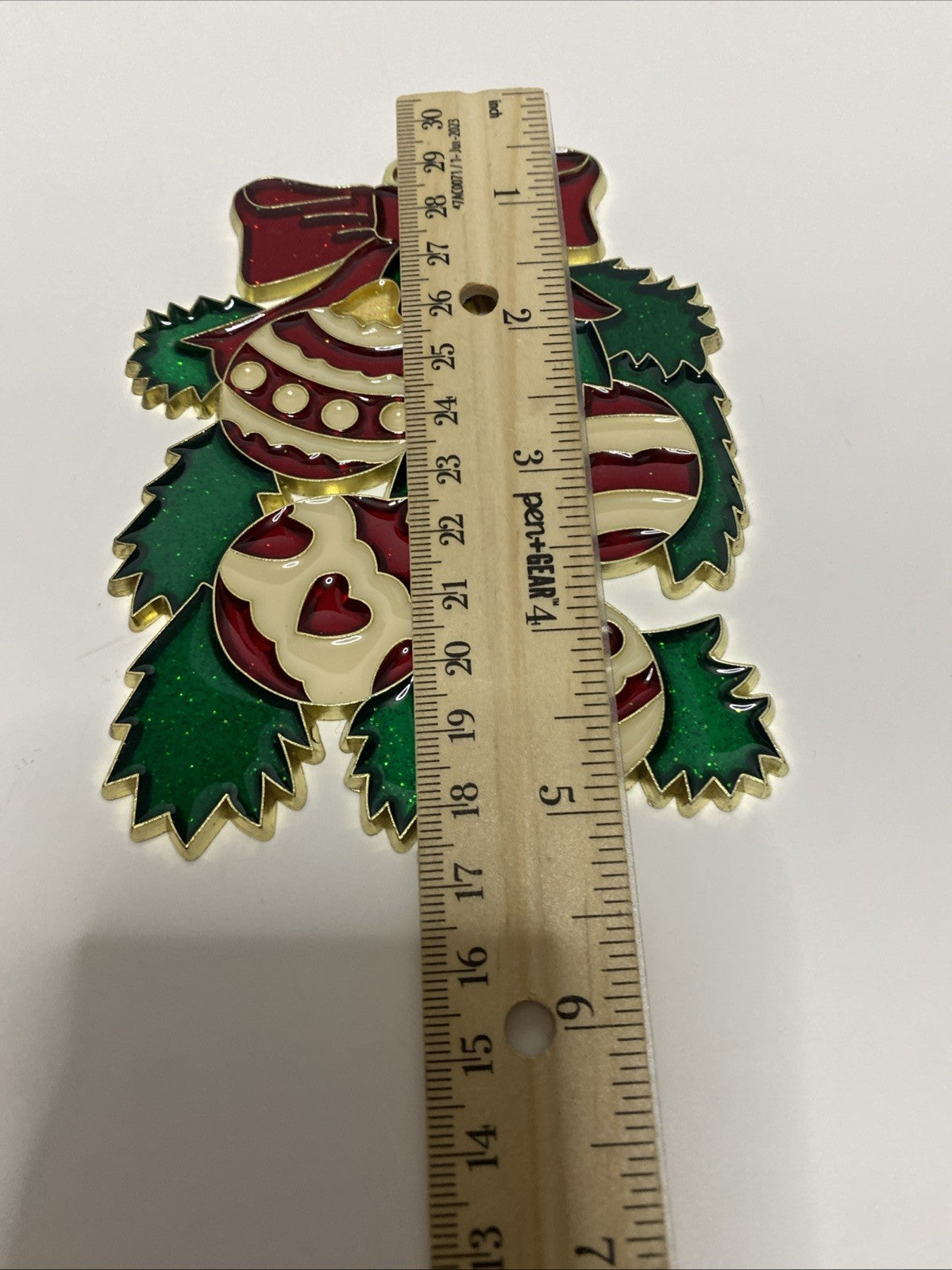 Vintage Christmas Ornaments & Holly Faux Stained Glass Suncatcher