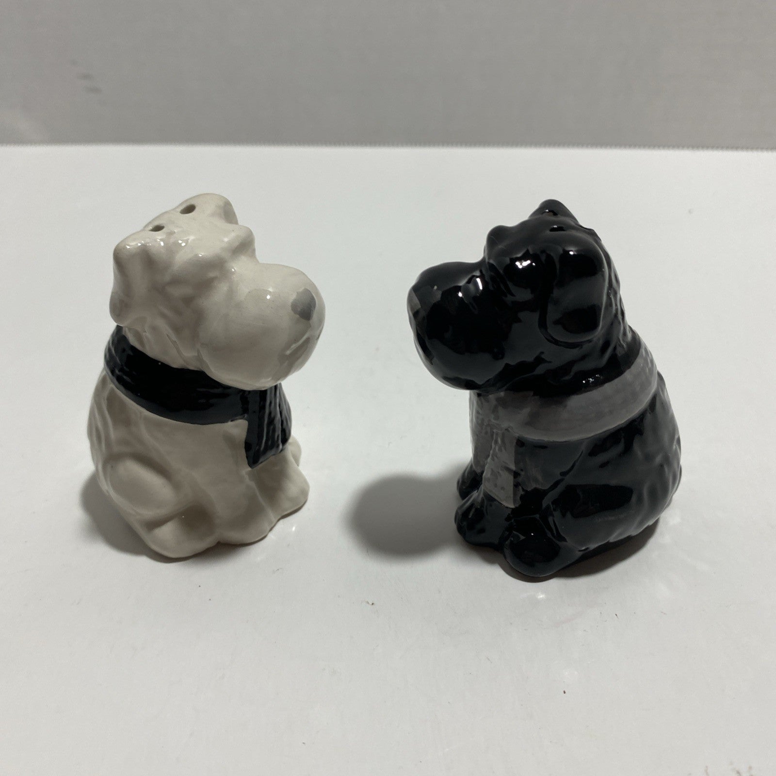 Black and White Scottish Terriers with Scarves Ceramic Salt and Pepper Shakers