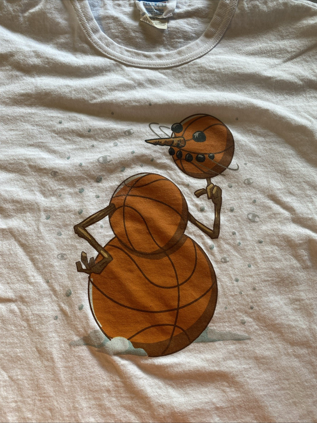 Champion Shirt Mens Large White Snowman Basketball Graphic Athletic Cotton VTG