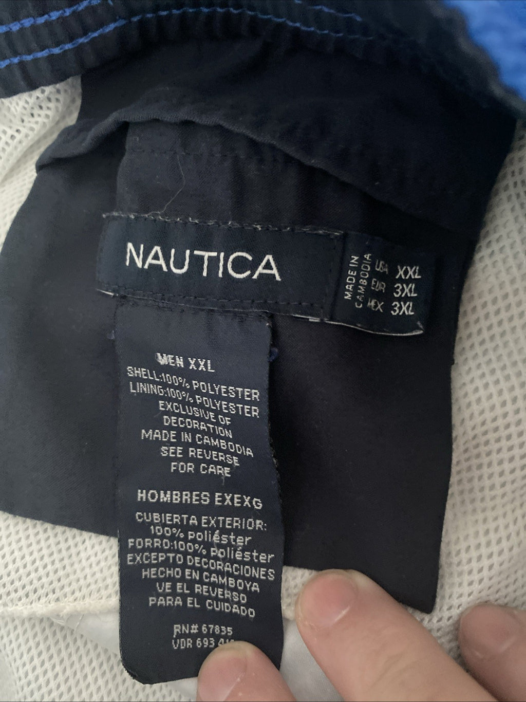 Nautica Men's Lined Blue / White Drawstring Swim Trunks 2XL