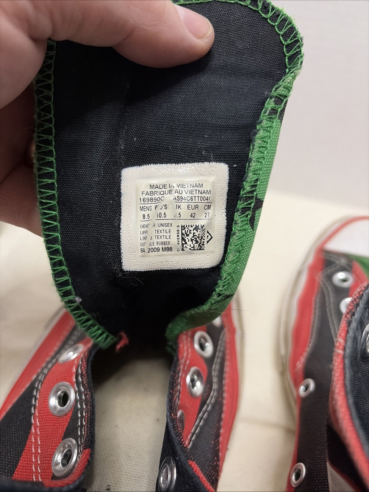 Converse Chuck 70 Hi Denim Tears Black Beauty Fiery Red Mens 8.5 No Laces