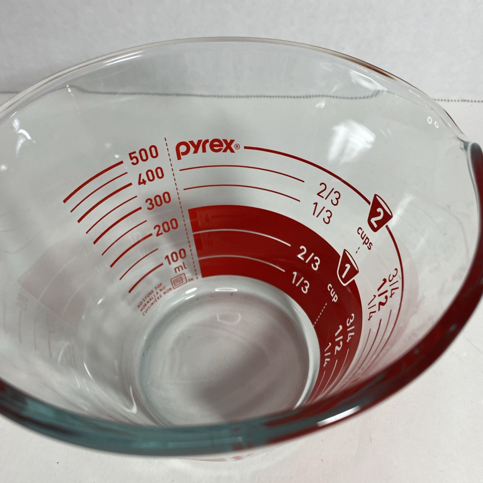 Vintage Pyrex Reverse Read 2 Cup 16 Oz Glass Measuring Cup Red Letters