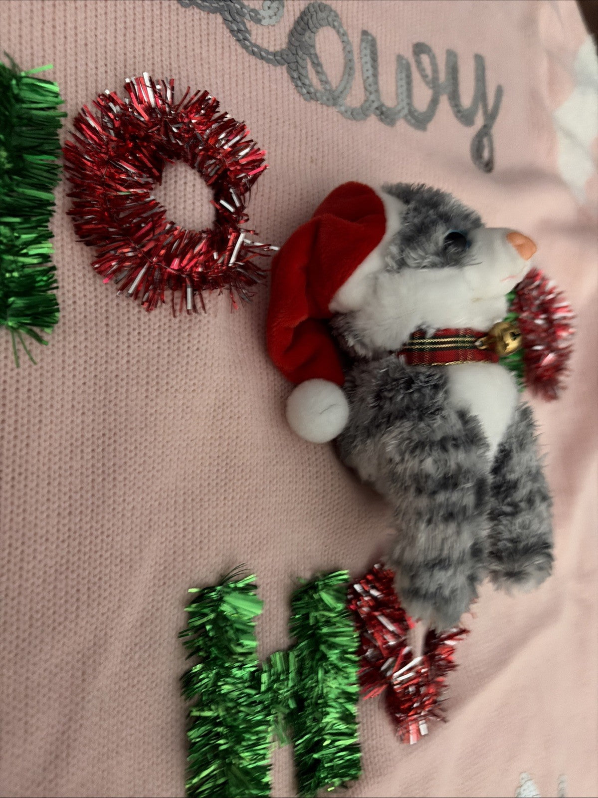 NOBO Ugly Christmas Sweater Pink Plush Cat Ho Ho Ho XL (15-17) NWT Meowy Christm