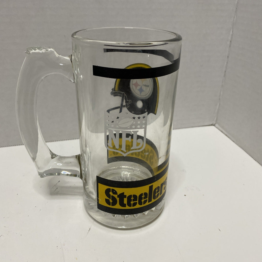 Vintage 1990's NFL Football PITTSBURGH STEELERS 12oz Glass Mug (5.5” Tall)  NICE