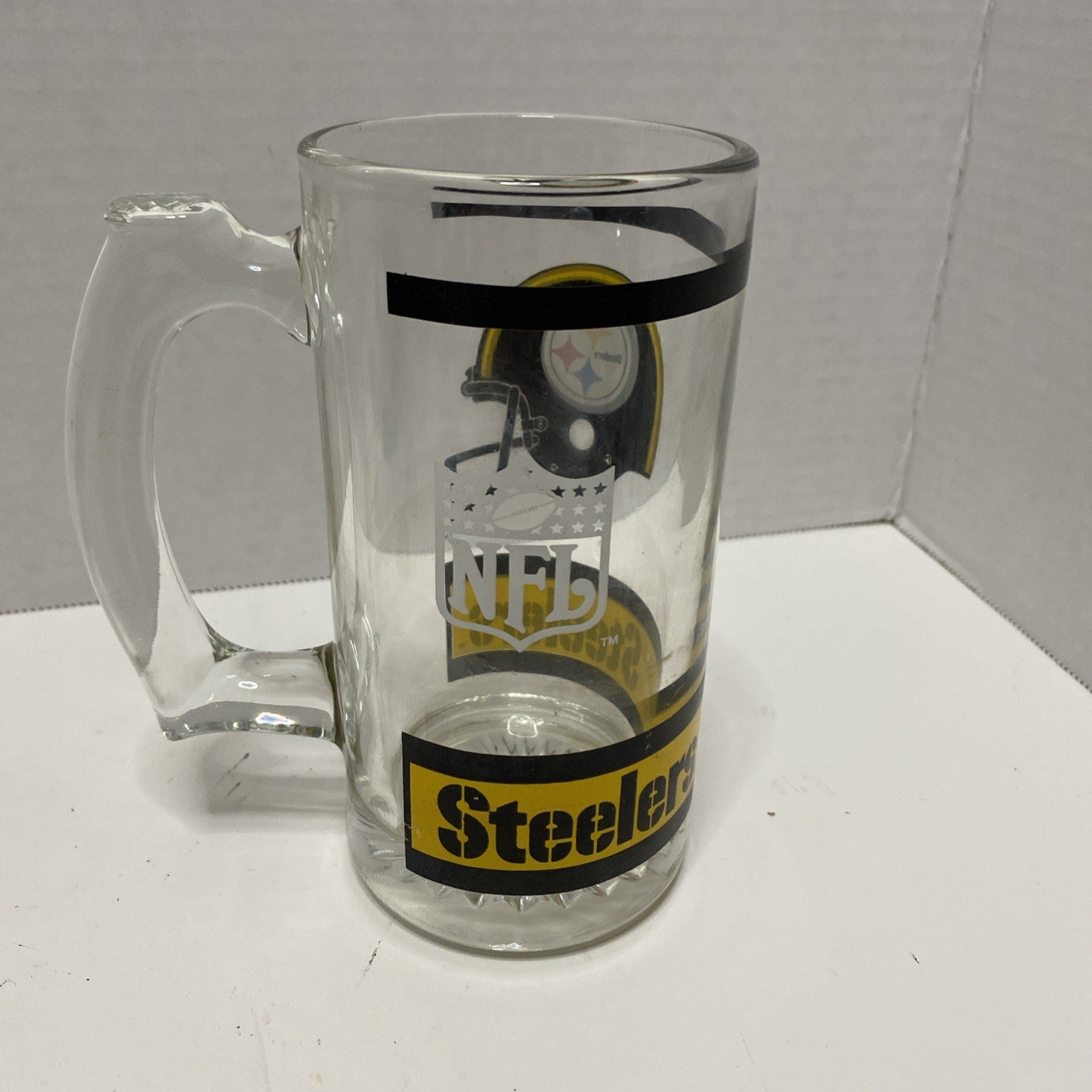 Vintage 1990's NFL Football PITTSBURGH STEELERS 12oz Glass Mug (5.5” Tall)  NICE