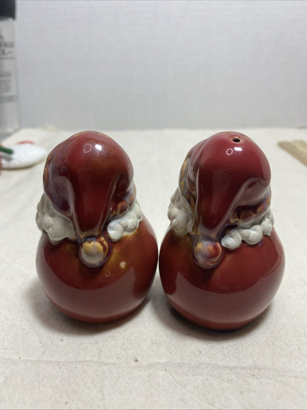 Santa Salt and Pepper Shakers Red Glaze Vintage