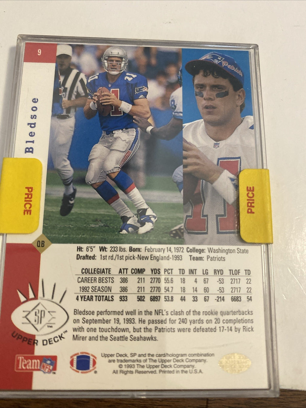 DREW BLEDSOE 1993 Upper Deck SP Foil Rc #9 New England Patriots