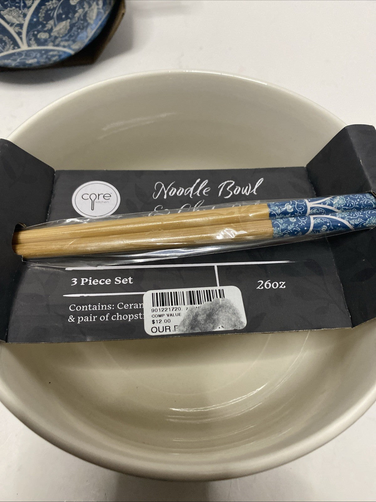 Core Kitchen Ramen Noodle Ceramic Bowl Blue Abstract Design 26oz Set Of 2