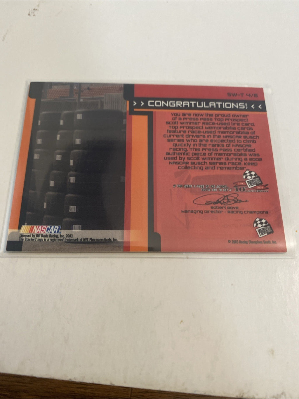 Scott Wimmer Top Prospect Race Used Tire PressPass NASCAR Card
