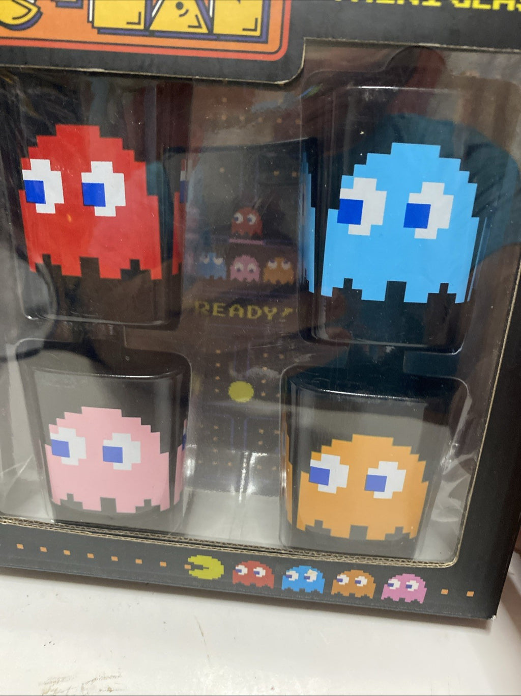 Set Of 4 PAC Man Ghost Mini Glasses New In Box
