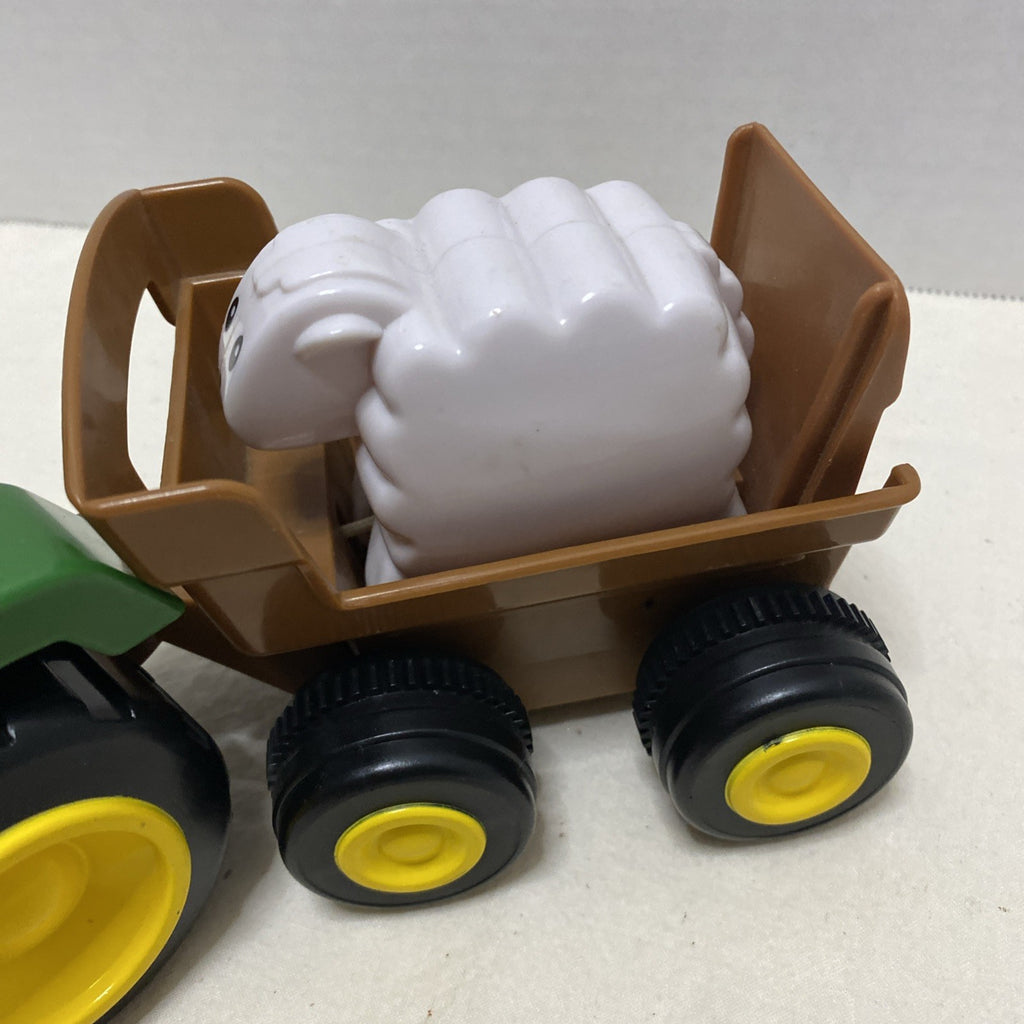 John Deere Preschool Toy Tractor w/ Farmer & Sheep Moves in Trailer w/Pull 