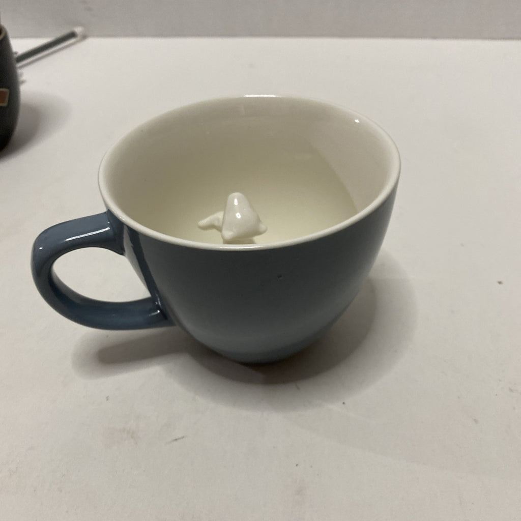 Gray Coffee Mug with Peek-a-Boo Bear with Fish - Made by Creature Cups - 8 oz