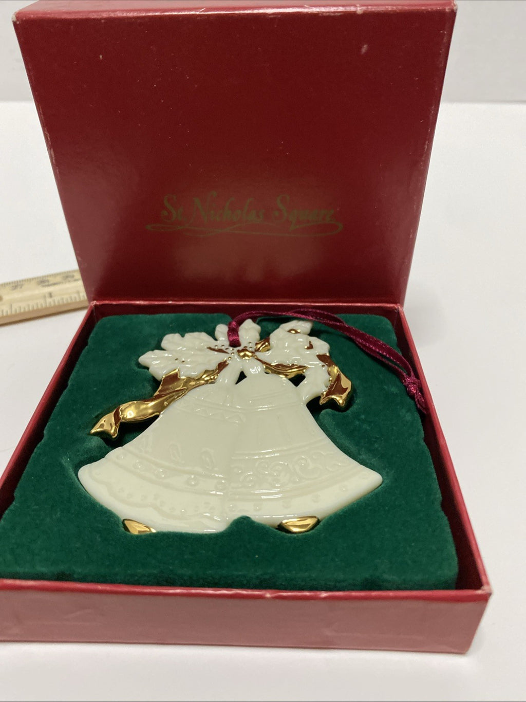 St. Nicholas Square Vintage Christmas Bell Ornament, White