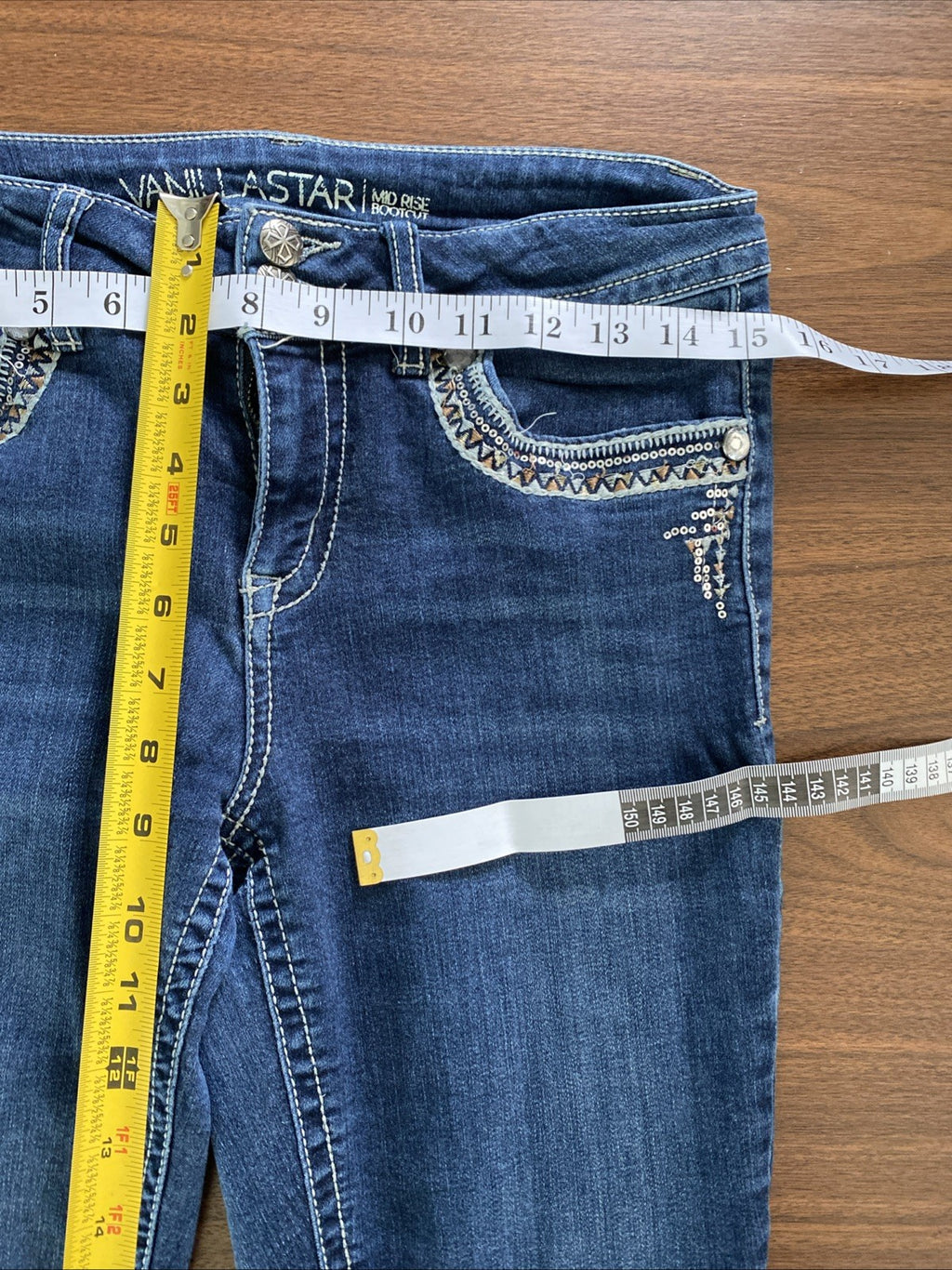 Vanilla Star Womens Size 11 Bootcut Mid Rise Denim Jeans star pockets free shipp