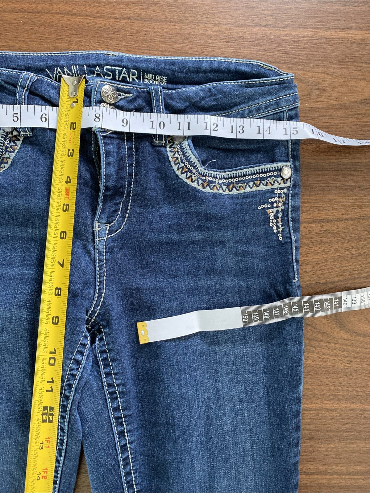 Vanilla Star Womens Size 11 Bootcut Mid Rise Denim Jeans star pockets free shipp