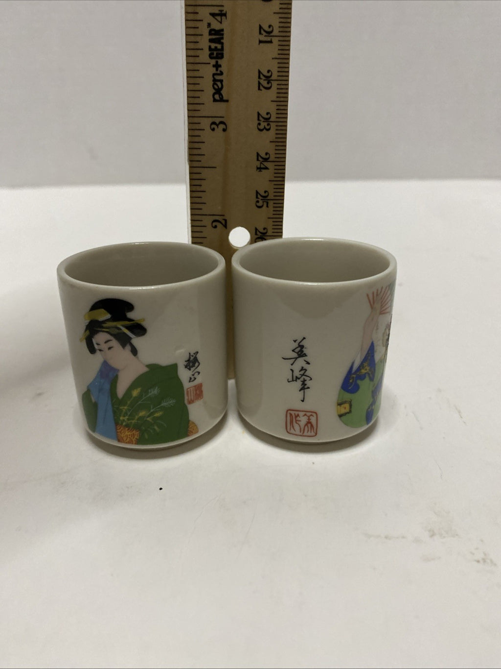 Vintage 2pc  Miho Ochiko Guinomi Japan Porcelain Sake Tea Cups