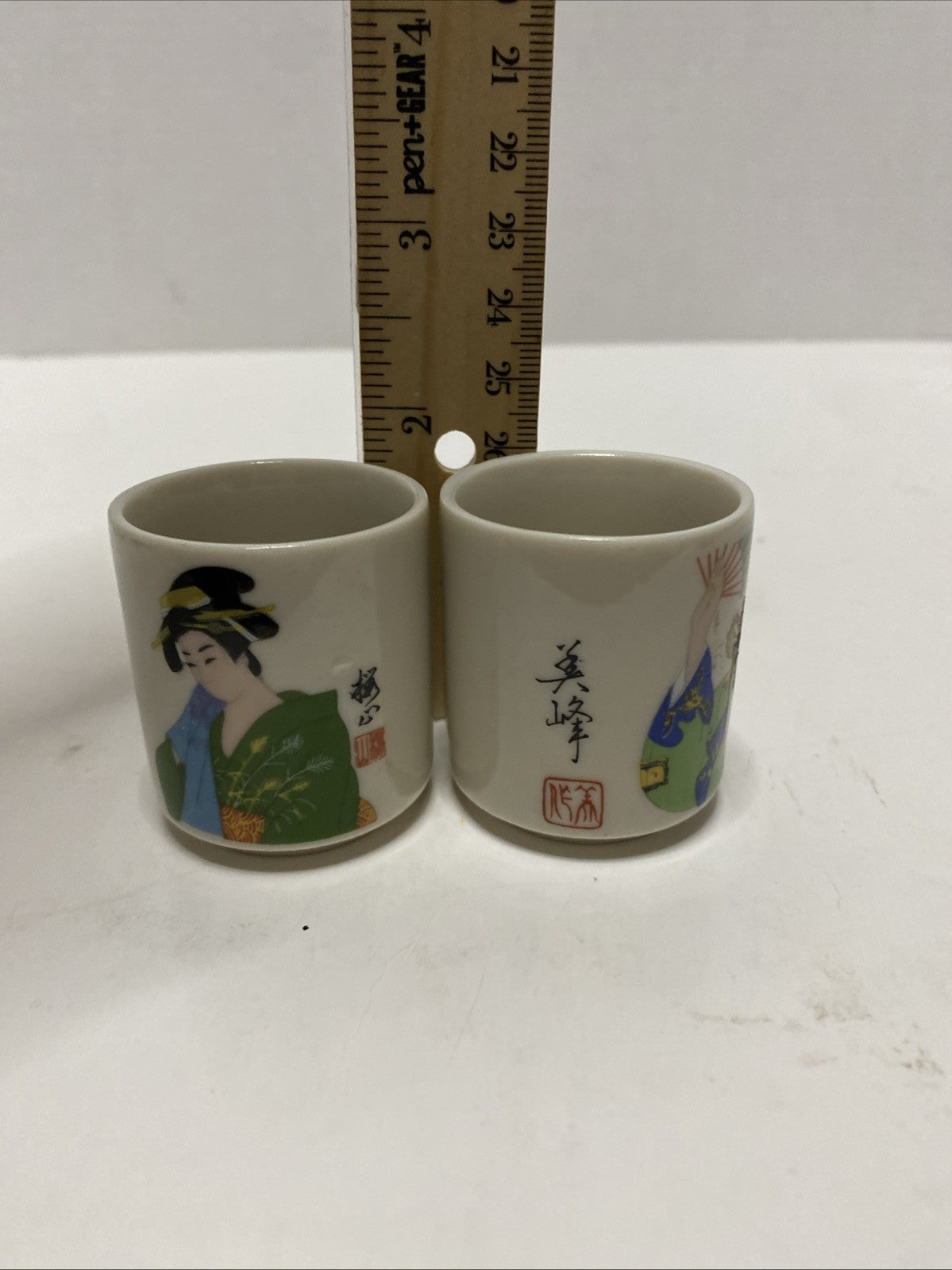 Vintage 2pc  Miho Ochiko Guinomi Japan Porcelain Sake Tea Cups